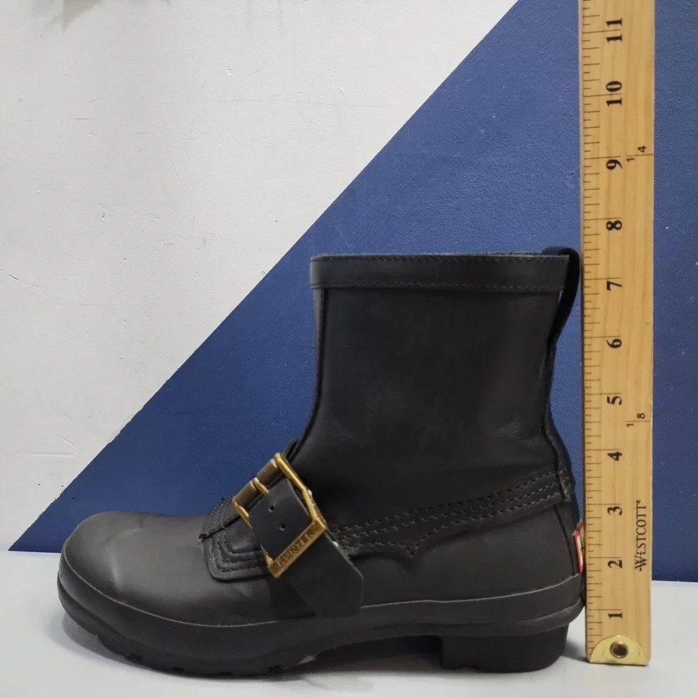 Hunter Original Short Biker Boots Womens US 8M Black Waterproof Buckle Detail